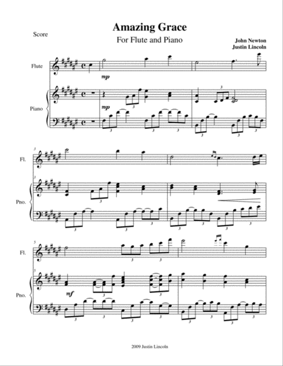 Amazing Grace Amazing Grace Flute Solo scores gallery preview page 1