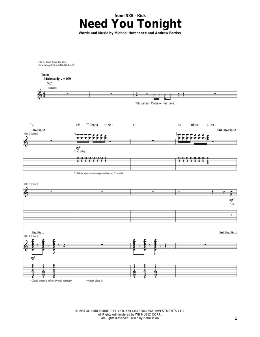 Need You Tonight Acoustic Guitar scores gallery preview page 1