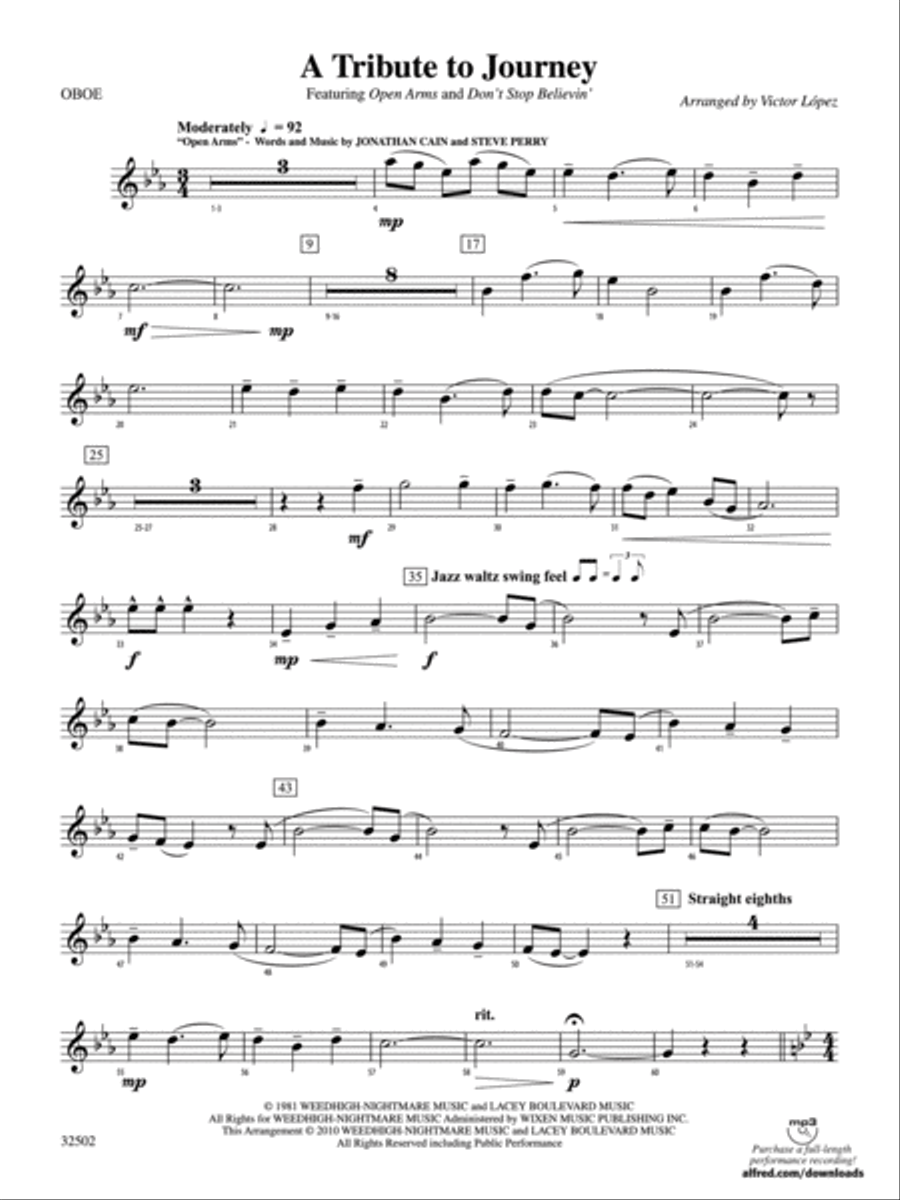 A Tribute to Journey: Oboe Concert Band scores gallery preview page 1