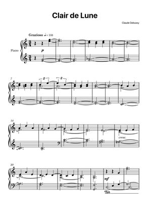 Clair de Lune by Debussy - Easy Piano