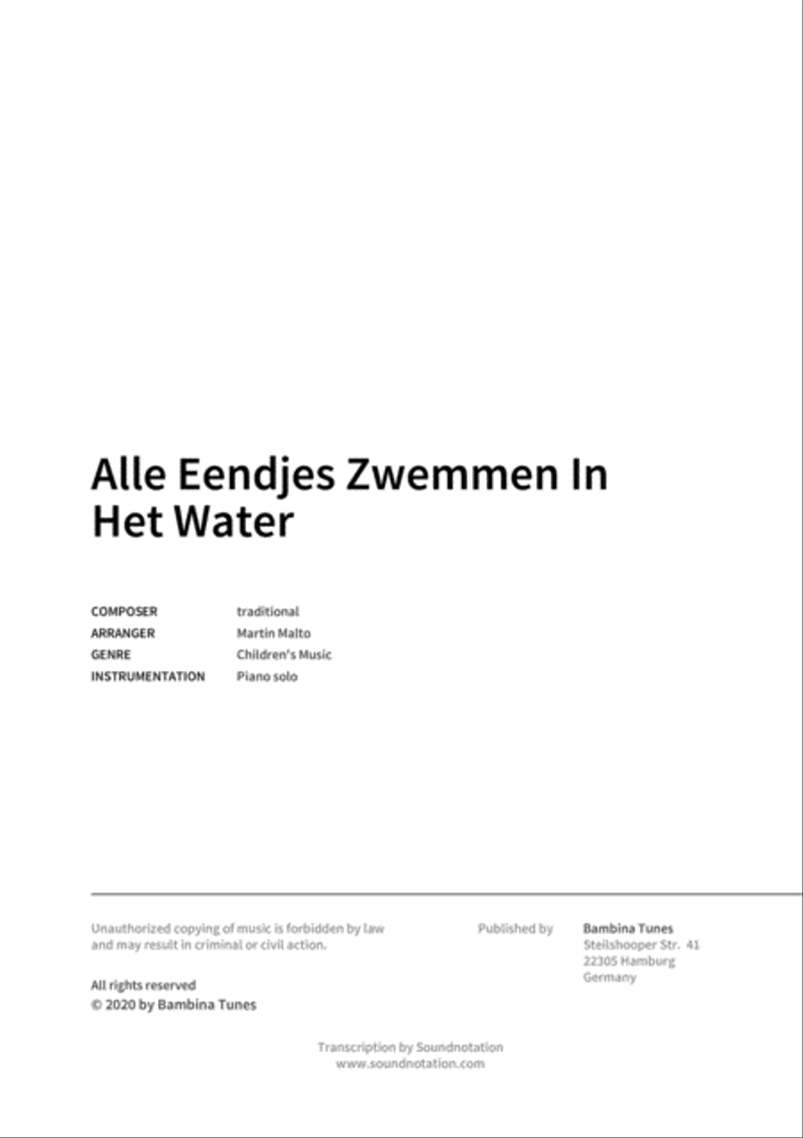 Alle Eendjes Zwemmen In Het Water Piano Solo scores gallery preview page 2