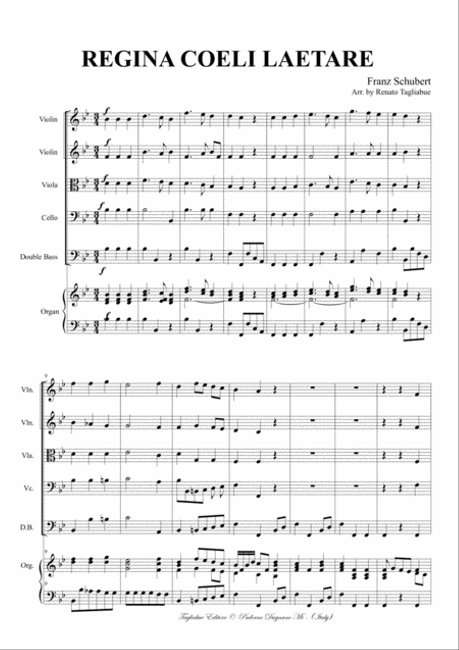 REGINA COELI LAETARE - F. Schubert - Arr. for String Quintet and Piano/Organ Small Ensemble scores gallery preview page 2
