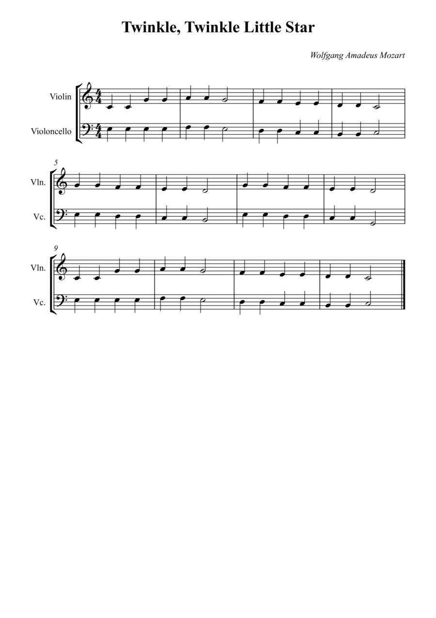 Twinkle, Twinkle Little Star - Easy String Duet scores gallery preview page 1
