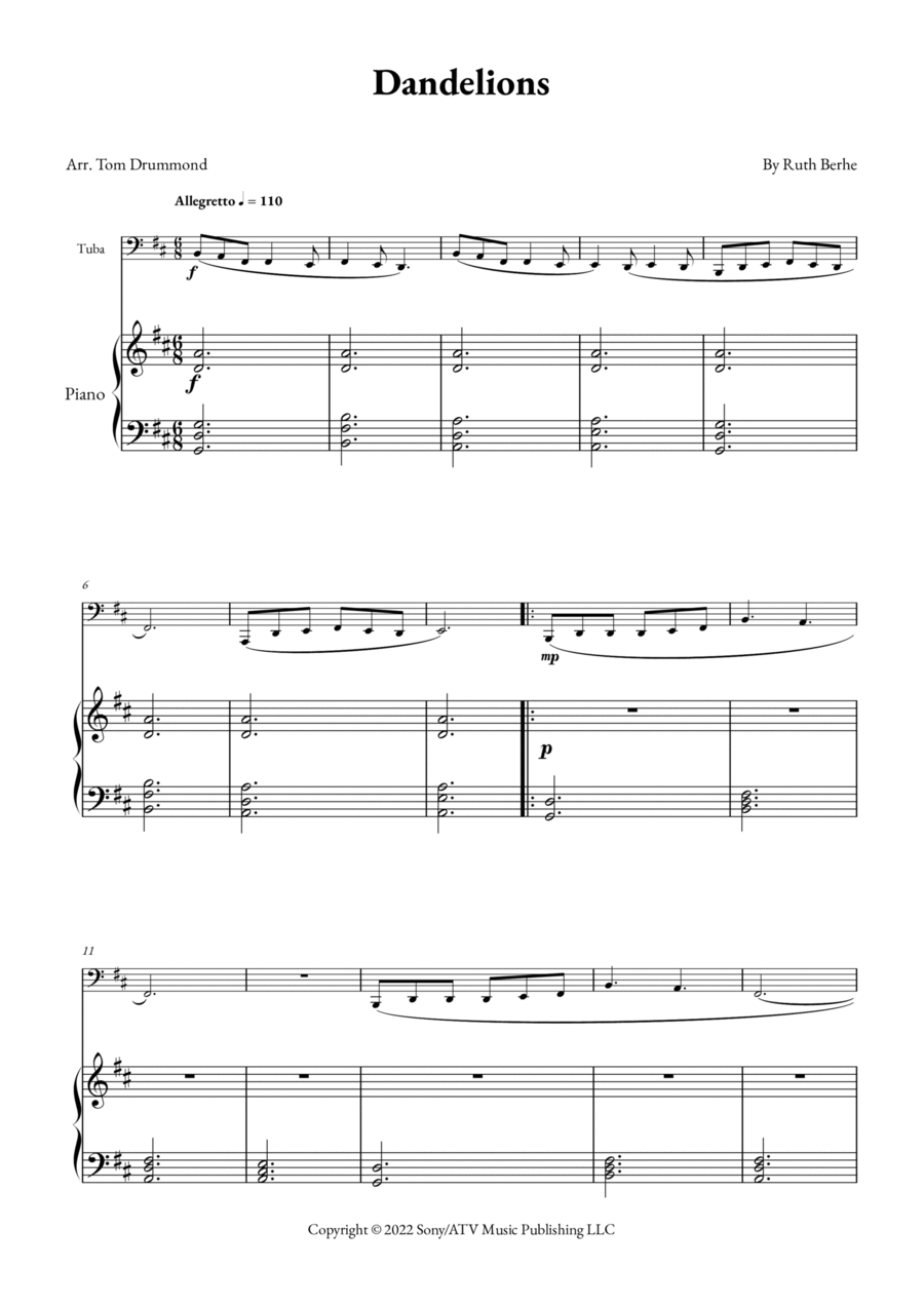 Dandelions Dandelions Piano scores gallery preview page 1