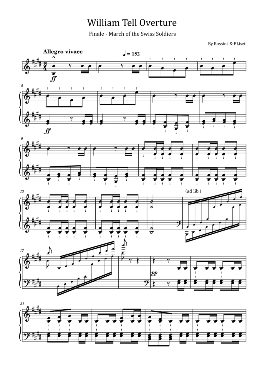 Rossini/Liszt - William Tell Overture - Finale - March of the Swiss Soldiers - For Piano Solo Piano Solo scores gallery preview page 1