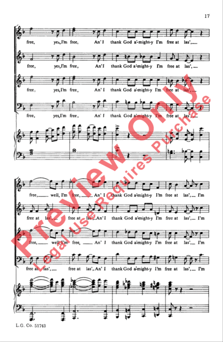 Free, My Lord, Free at Las' 4-Part scores gallery preview page 17