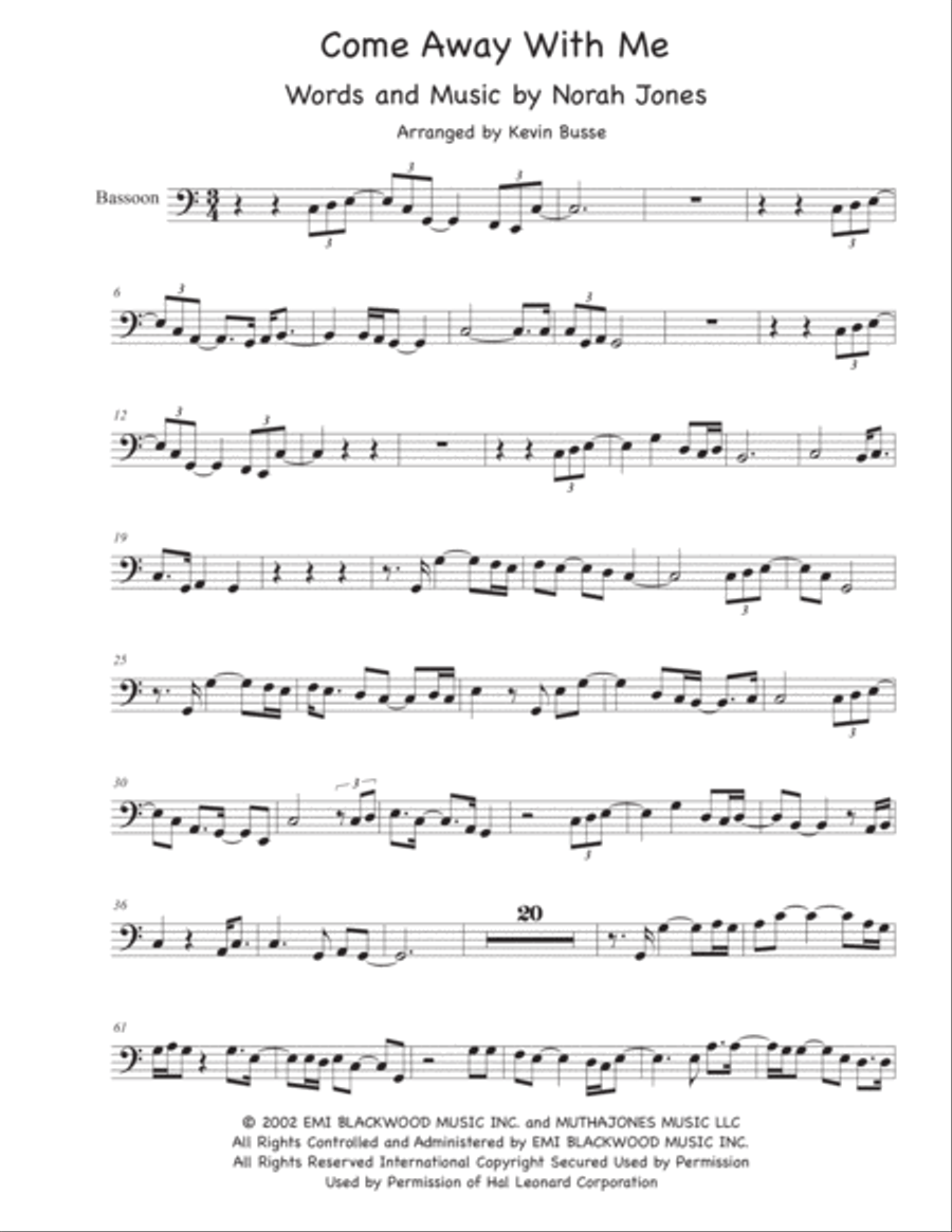 Come Away With Me Bassoon Solo scores gallery preview page 1