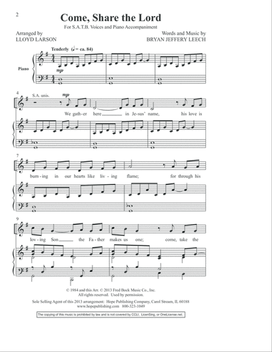 Come, Share the Lord Come, Share the Lord 4-Part scores gallery preview page 3
