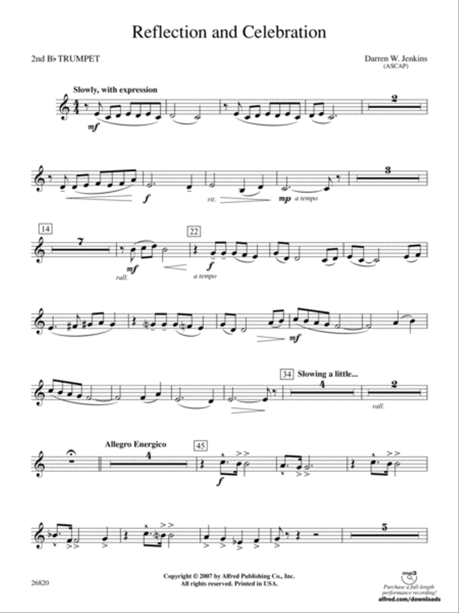 Reflection and Celebration: 2nd B-flat Trumpet Concert Band scores gallery preview page 1