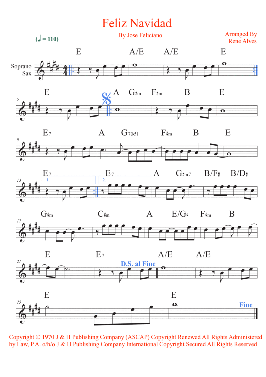 Feliz Navidad Feliz Navidad Soprano Saxophone scores gallery preview page 1