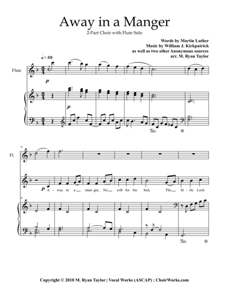 Away in a Manger : 2-part Choir, Piano and Flute image number null
