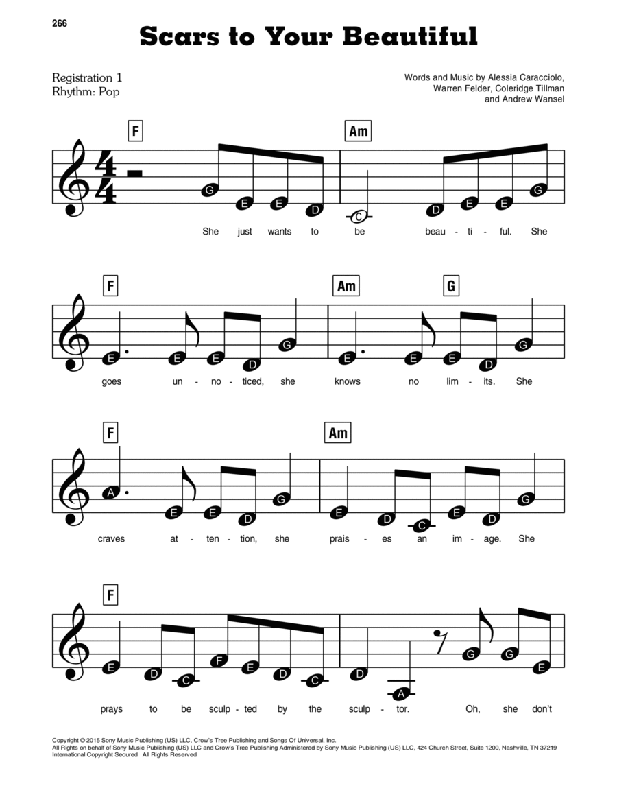 Scars To Your Beautiful Easy Piano scores gallery preview page 1
