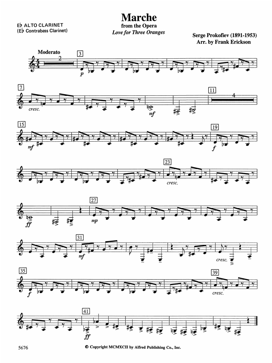 March from the Opera Love for 3 Oranges: E-flat Alto Clarinet