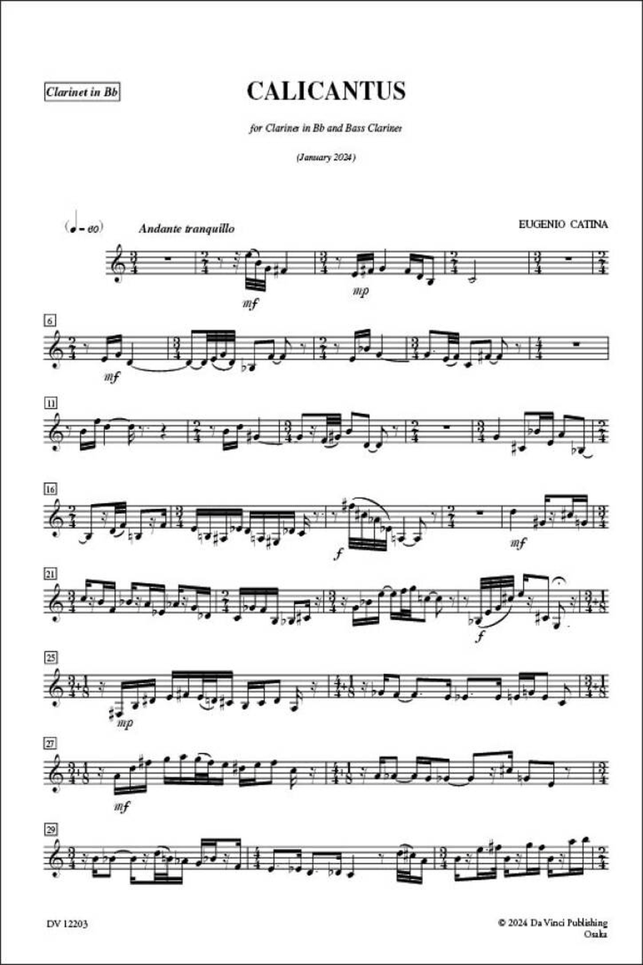 Calicantus, for B-flat Clarinet and Bass Clarinet B-Flat Clarinet scores gallery preview page 2