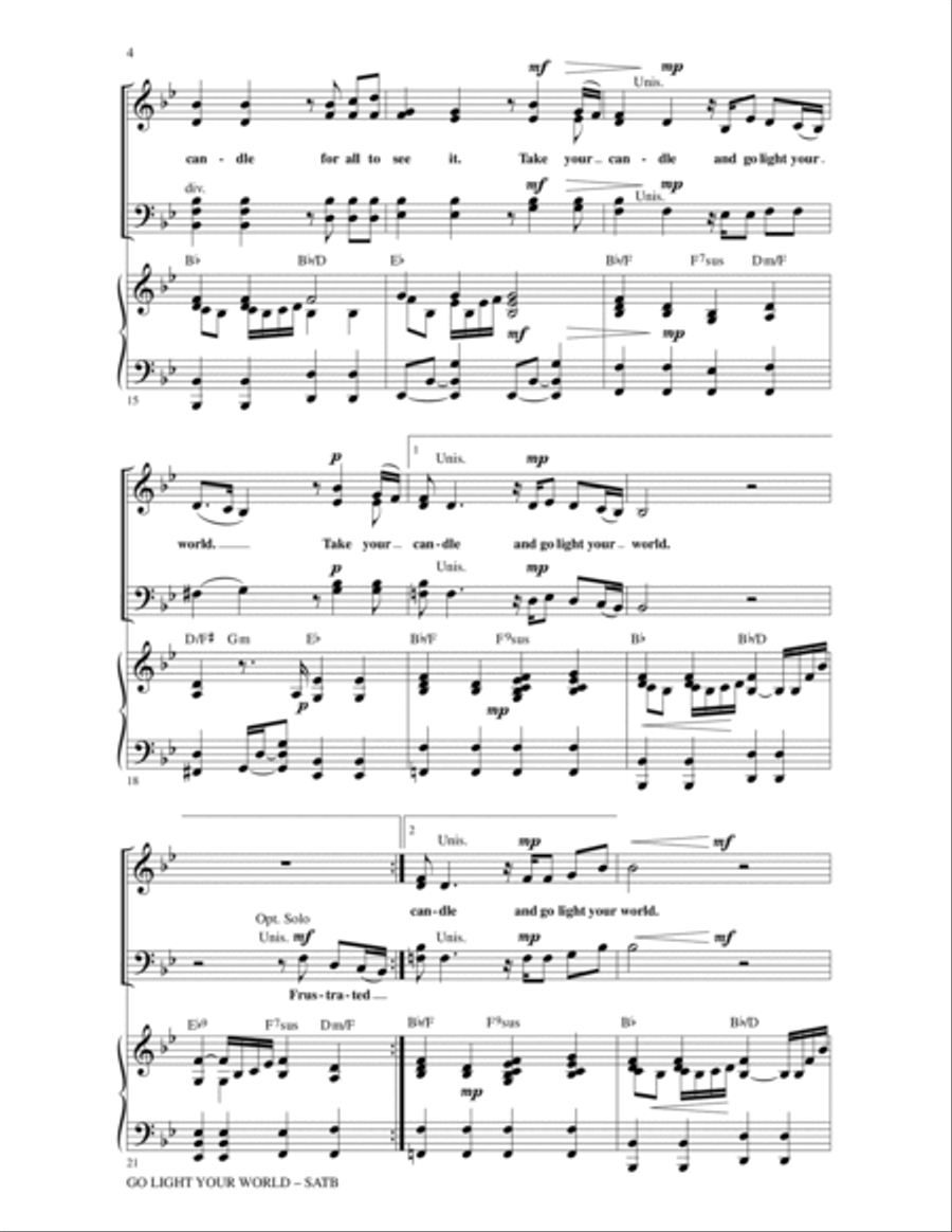 Go Light Your World (arr. Allen Pote) 4-Part scores gallery preview page 3