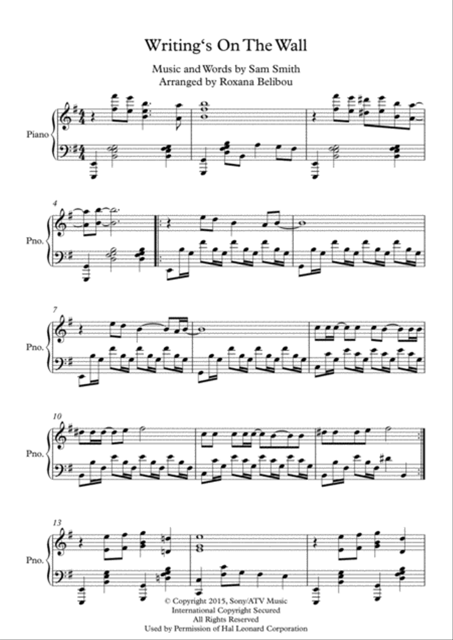 Writing's On The Wall from the film SPECTRE Piano Solo scores gallery preview page 1