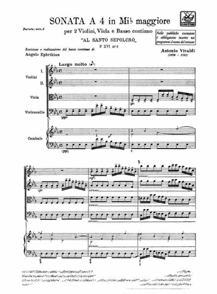 Sonata a 4 in Mi Bem. 'Al Santo Sepolcro' Rv130