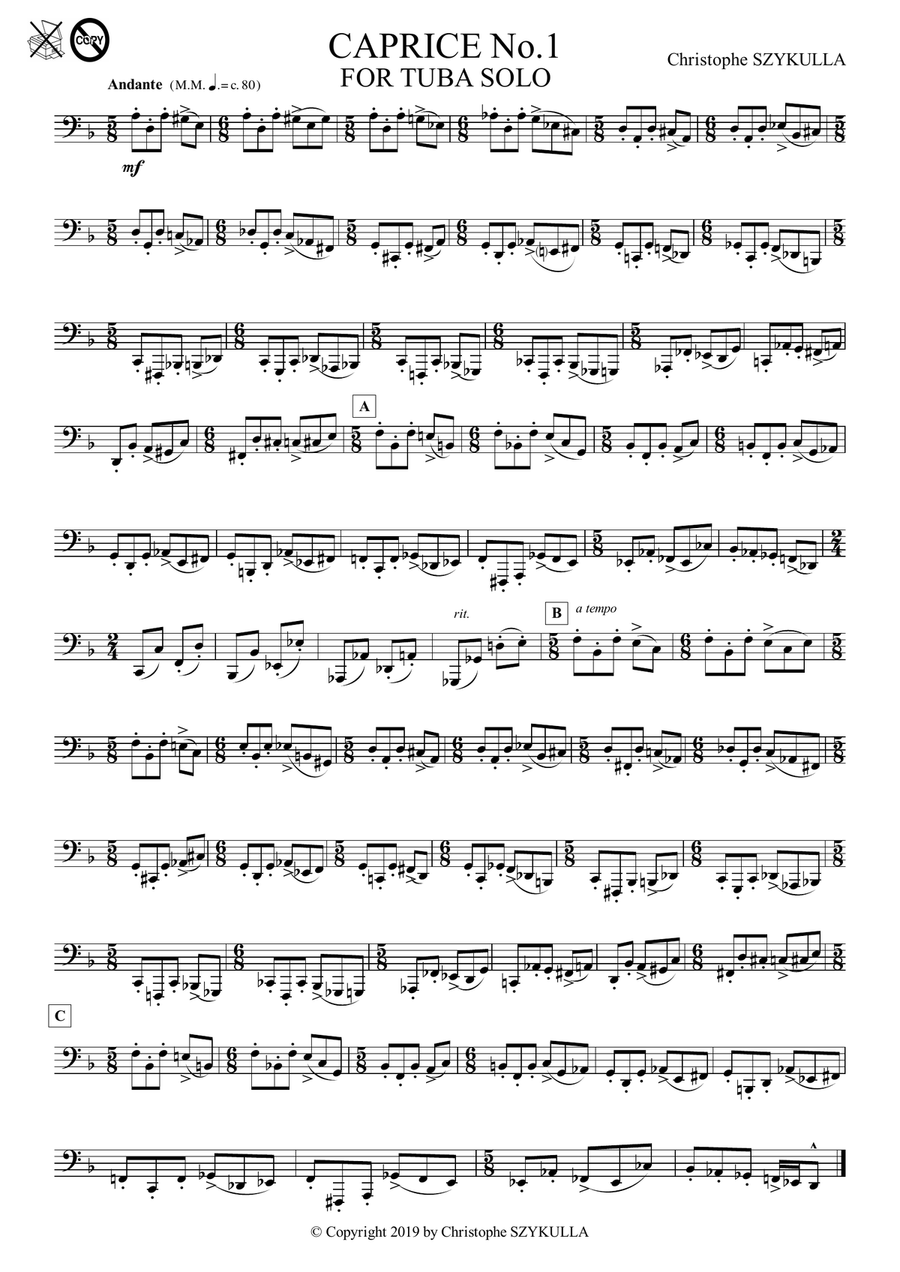 CAPRICE No. 1 for Tuba Solo Tuba scores gallery preview page 1