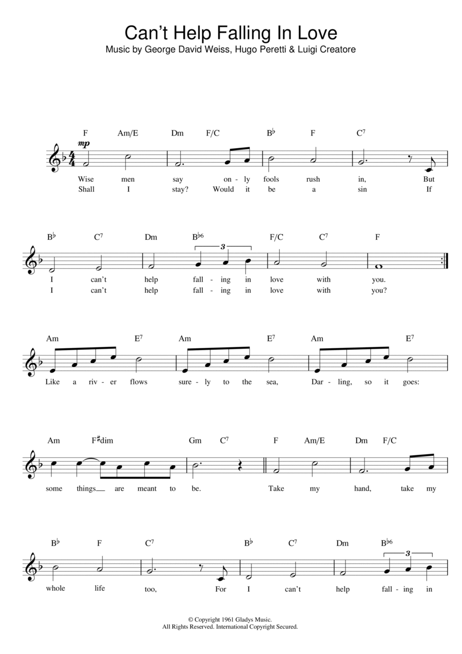 Can't Help Falling In Love Piano scores gallery preview page 1