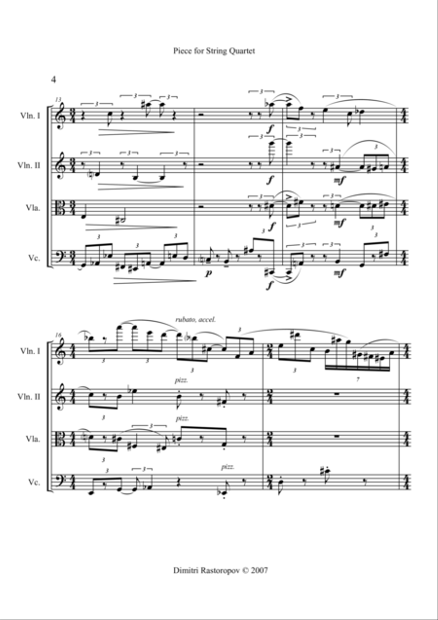Piece for String Quartet String Quartet scores gallery preview page 4