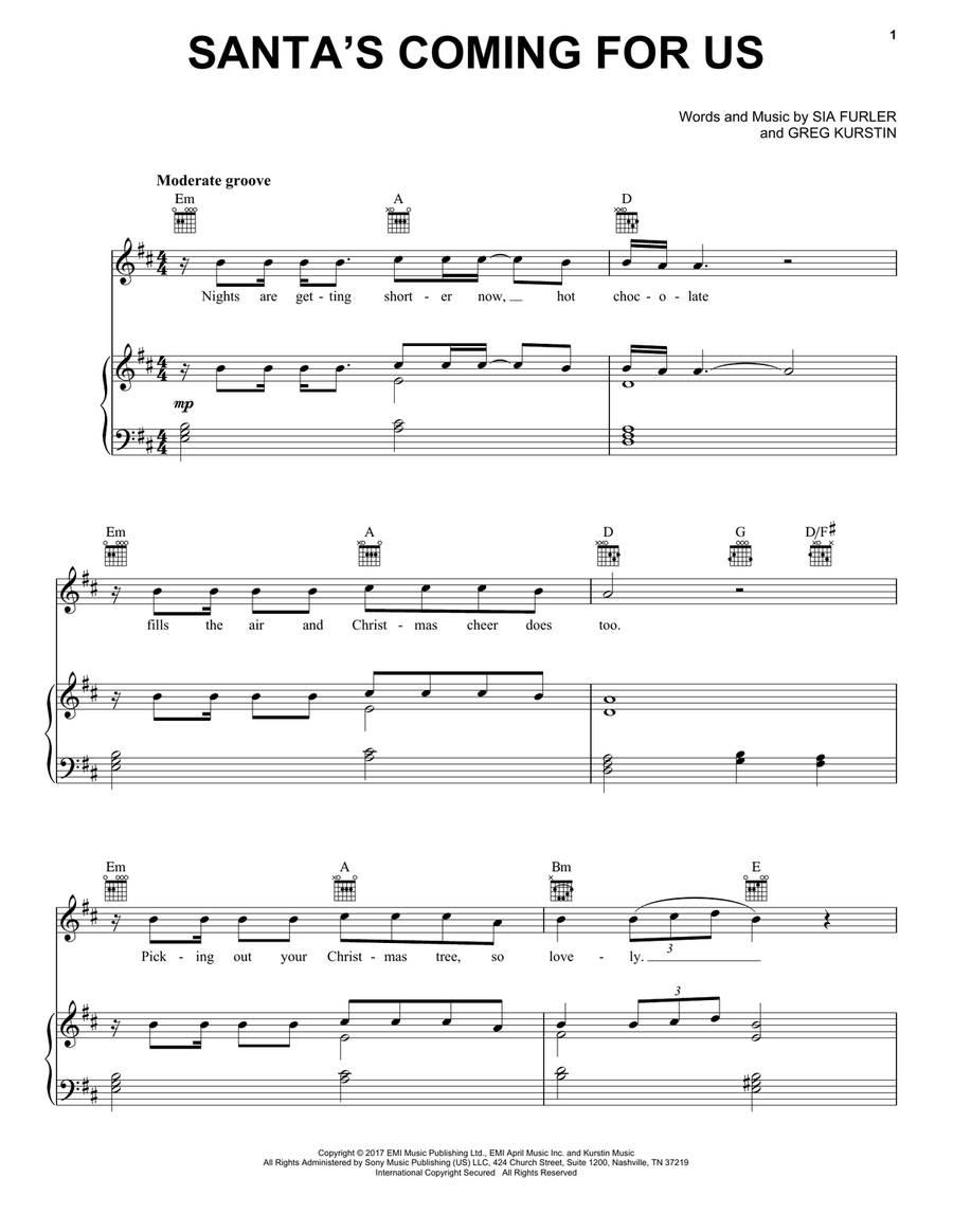 Santa's Coming For Us Piano, Vocal, Guitar scores gallery preview page 1