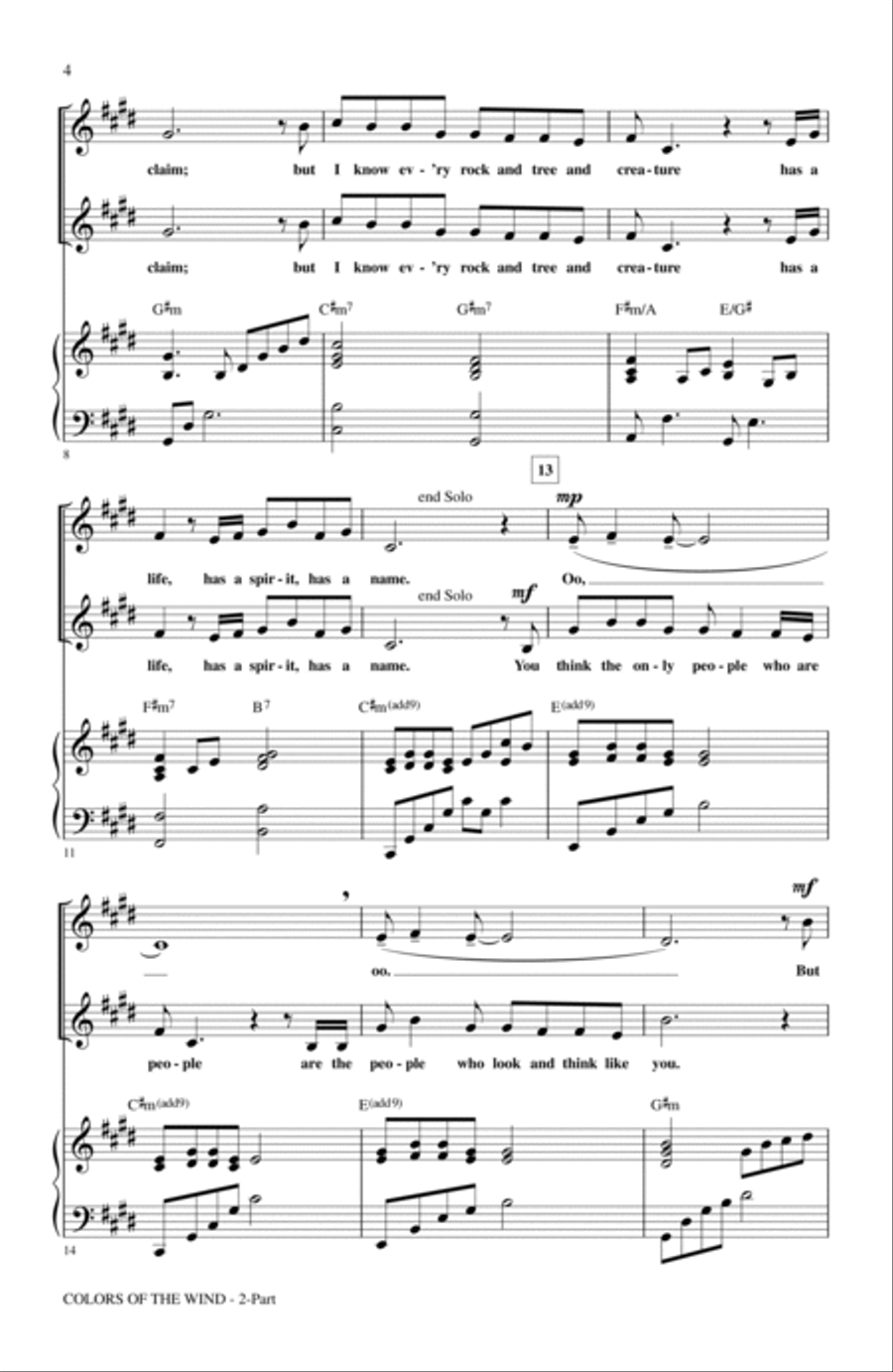 Colors Of The Wind (from Pocahontas) (arr. Audrey Snyder) 2-Part scores gallery preview page 2