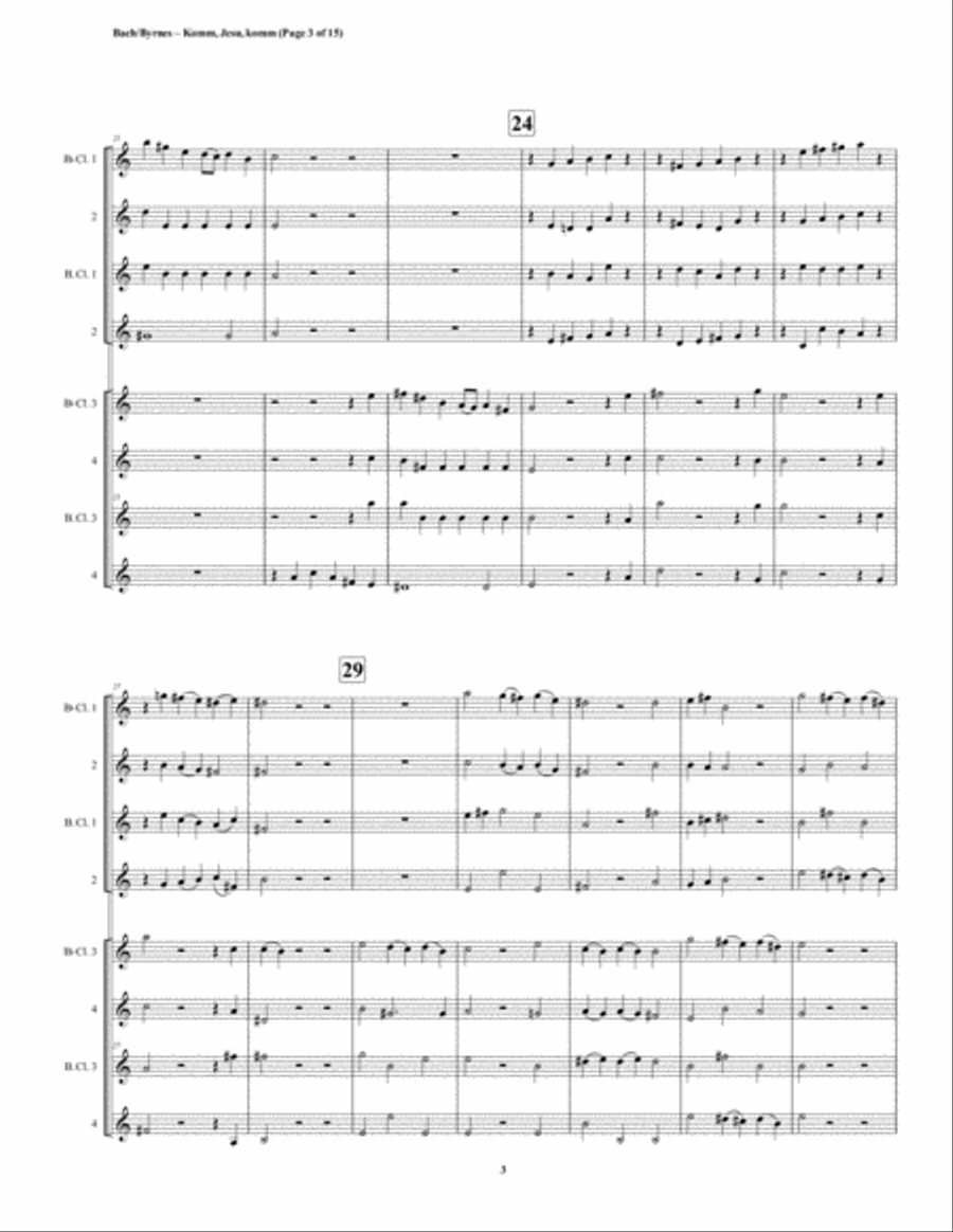 Komm, Jesu, komm (motette) by J.S. Bach (Double Clarinet Choir) Clarinet Choir scores gallery preview page 3
