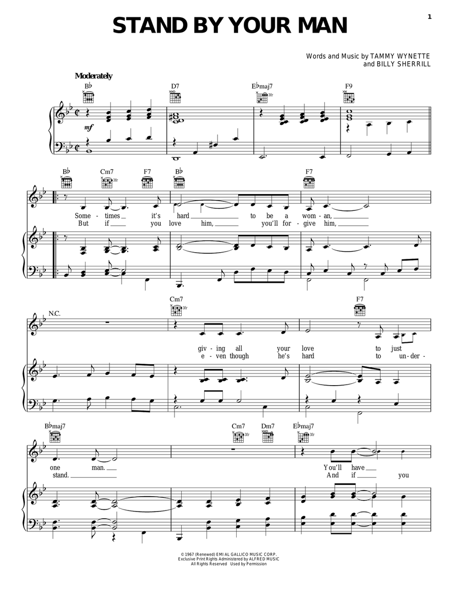Stand By Your Man Piano, Vocal, Guitar scores gallery preview page 1