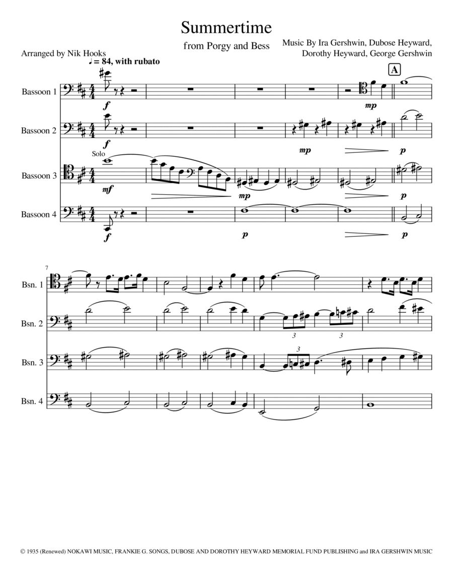 Summertime Summertime Bassoon Quartet scores gallery preview page 1