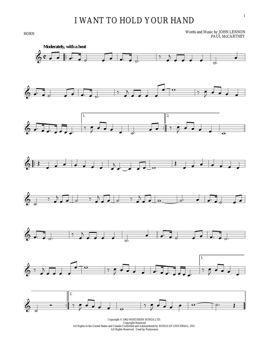 I Want To Hold Your Hand I Want To Hold Your Hand Horn Solo scores gallery preview page 1