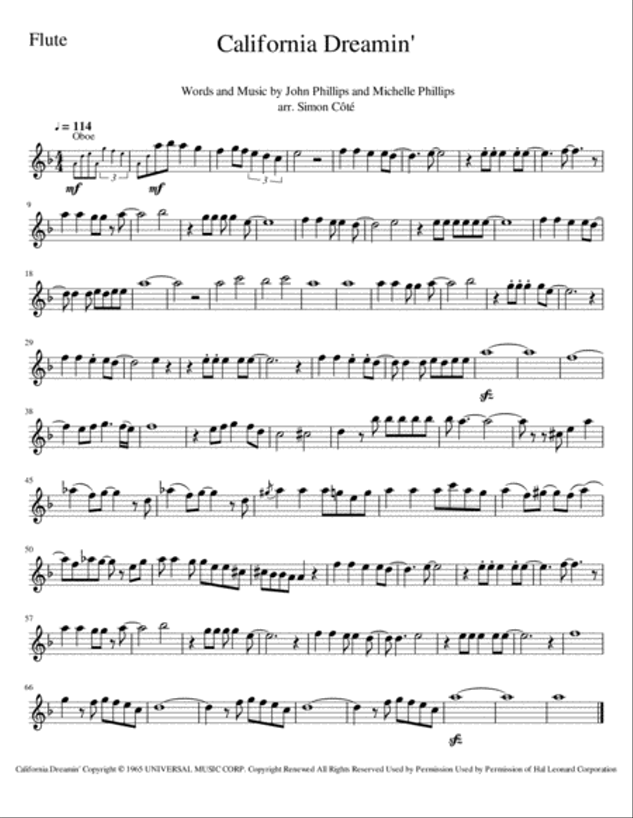 California Dreamin' California Dreamin' Woodwind Quintet scores gallery preview page 5