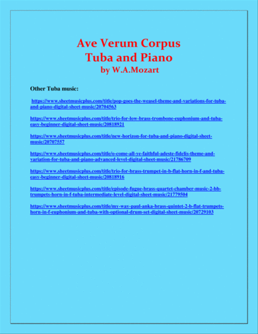 Ave Verum Corpus - Tuba and Piano - Intermediate level Piano scores gallery preview page 3