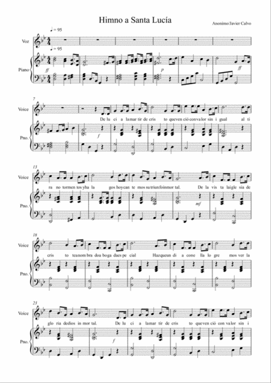 Himno a Santa Lucía (Piano) Voice scores gallery preview page 1