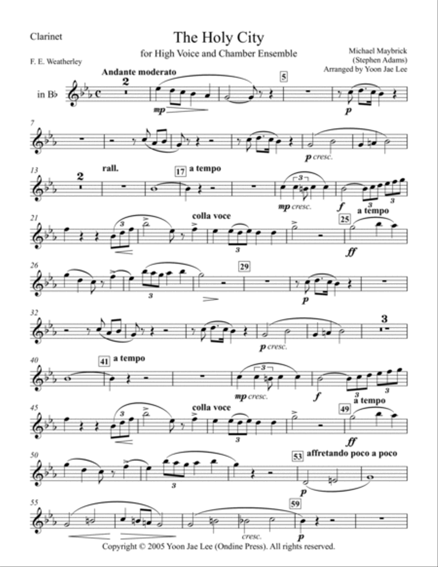 The Holy City for High Voice and Chamber Ensemble in D Flat Major - Set of Parts Large Ensemble scores gallery preview page 5