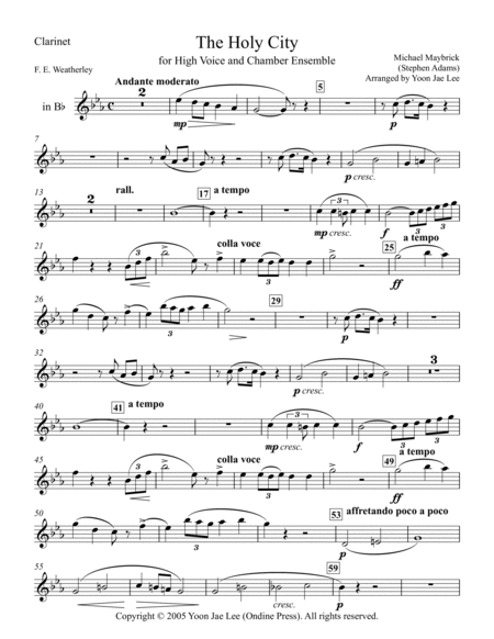 The Holy City for High Voice and Chamber Ensemble in D Flat Major - Set of Parts Flute - Digital Sheet Music