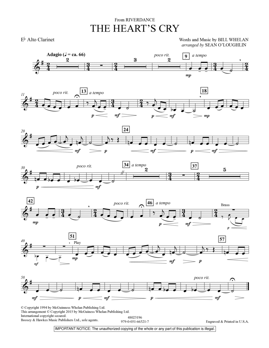 The Heart's Cry (from Riverdance) - Eb Alto Clarinet