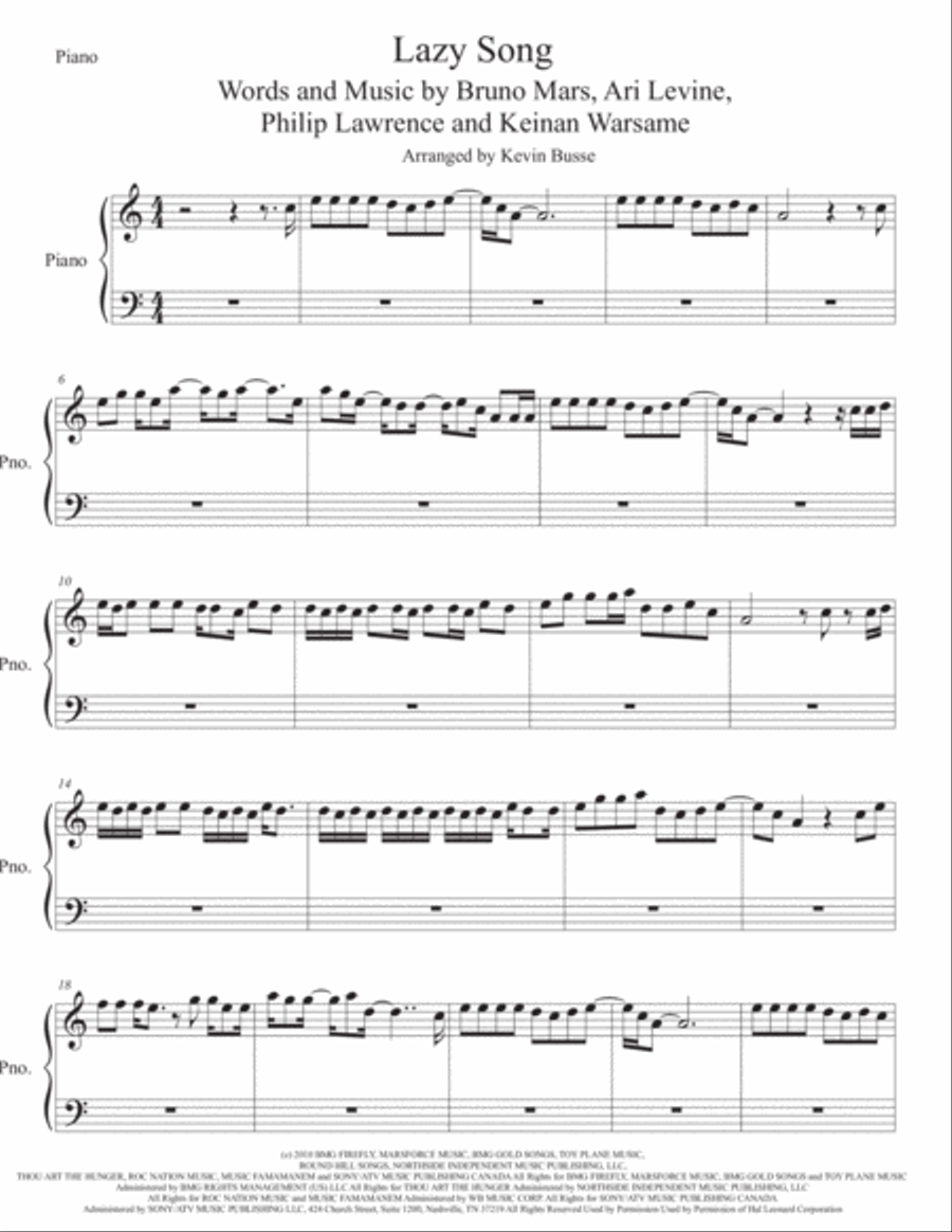 The Lazy Song Easy Piano scores gallery preview page 1