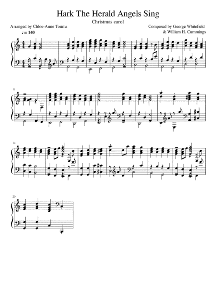 Hark The Herald Angels Sing (Christmas carol) Piano Solo scores gallery preview page 1