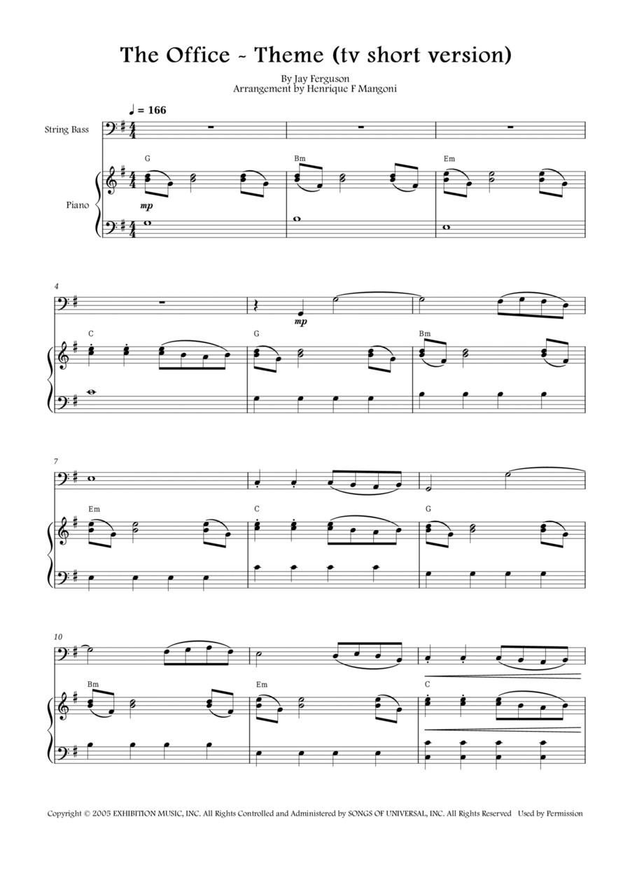 The Office - Theme Double Bass scores gallery preview page 1