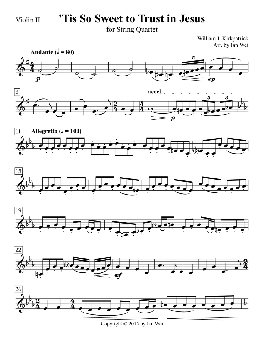 'Tis So Sweet to Trust in Jesus for String Quartet String Quartet scores gallery preview page 4