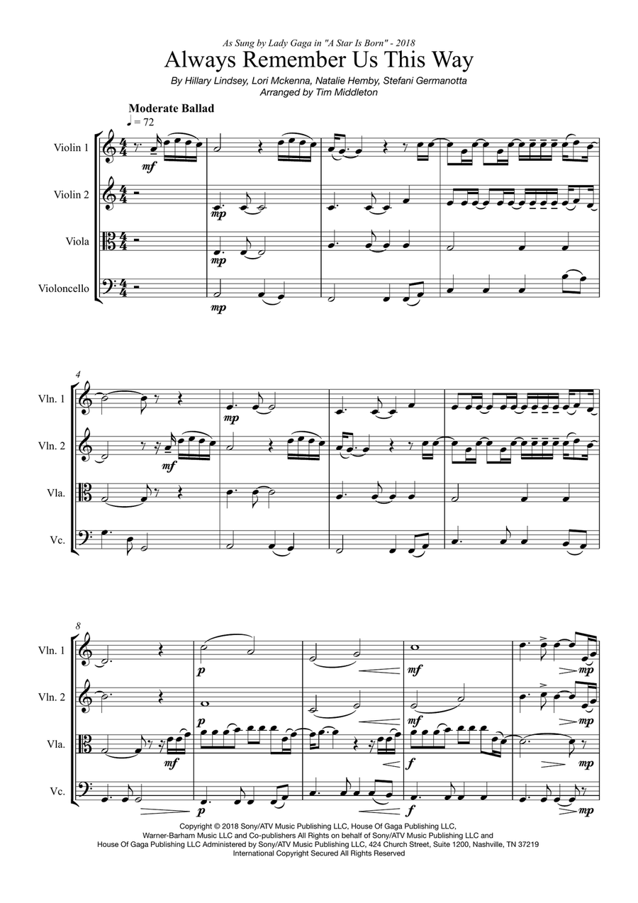 Always Remember Us This Way String Quartet scores gallery preview page 4