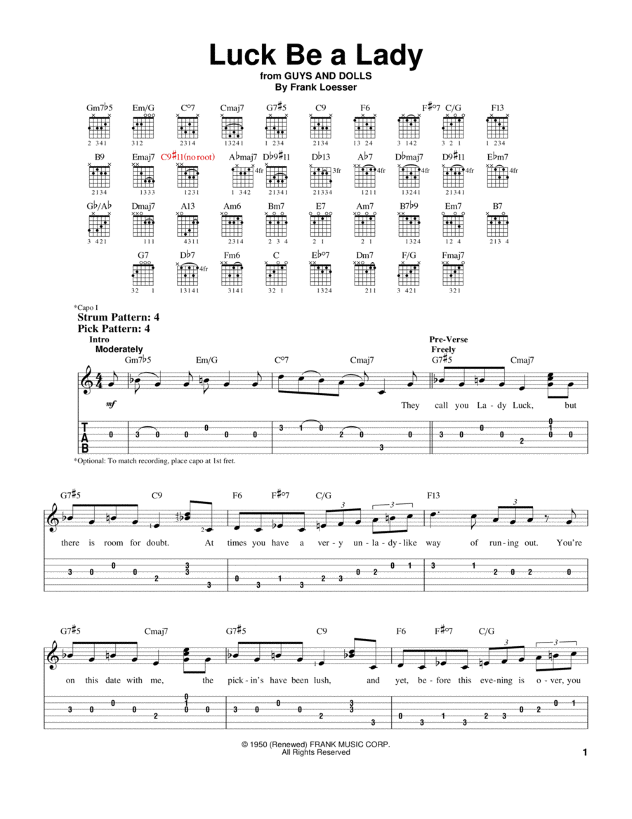 Luck Be A Lady Luck Be A Lady Electric Guitar scores gallery preview page 1