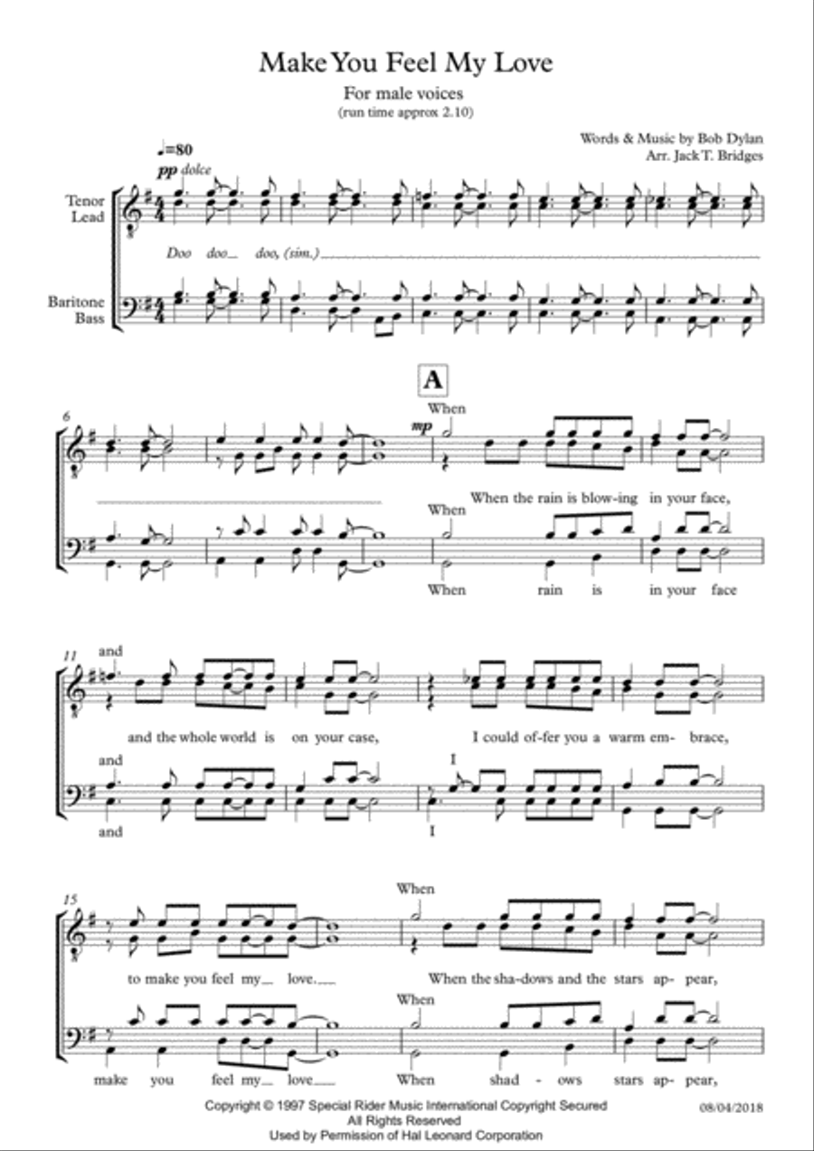 To Make You Feel My Love TTBB scores gallery preview page 1