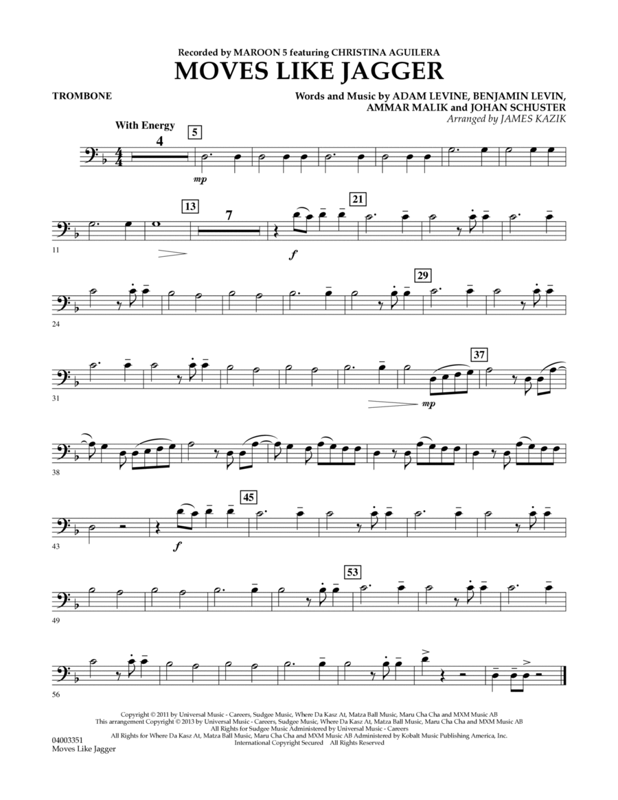 Moves Like Jagger - Trombone Concert Band scores gallery preview page 1