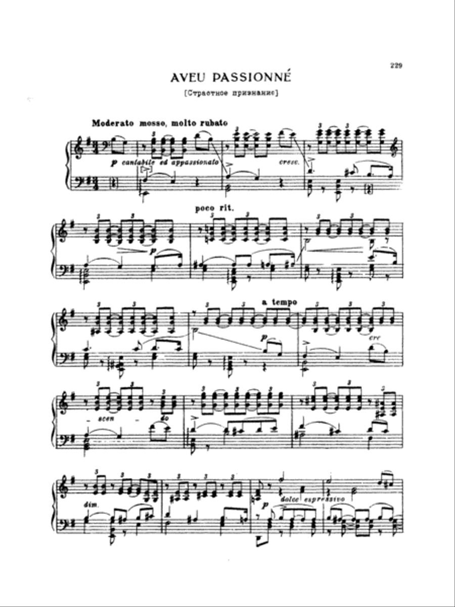 Tchaikovsky: Eighteen Piano Pieces, Op. 72; Aveu Passionne; Valse, Op. 40, No. 9, 1st Version Piano Solo scores gallery preview page 1