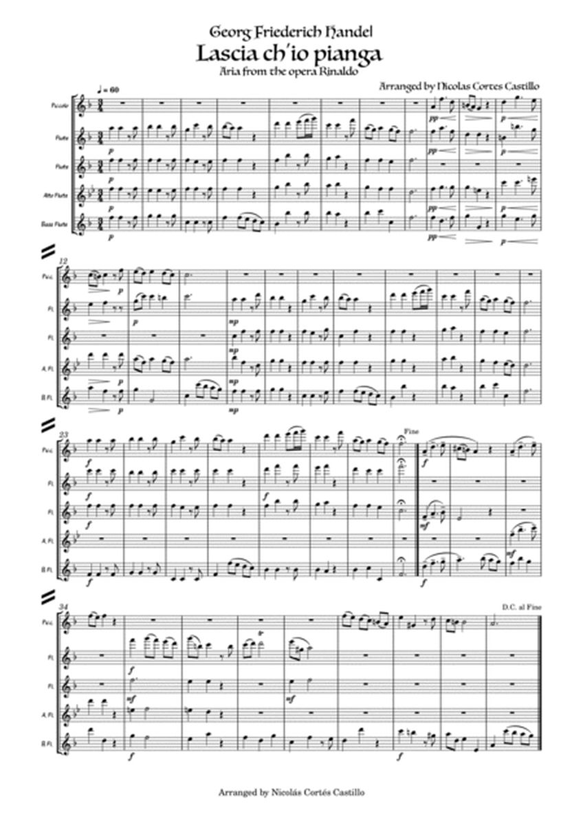 Handel - Lascia ch'io pianga for Flute Quintet image number null