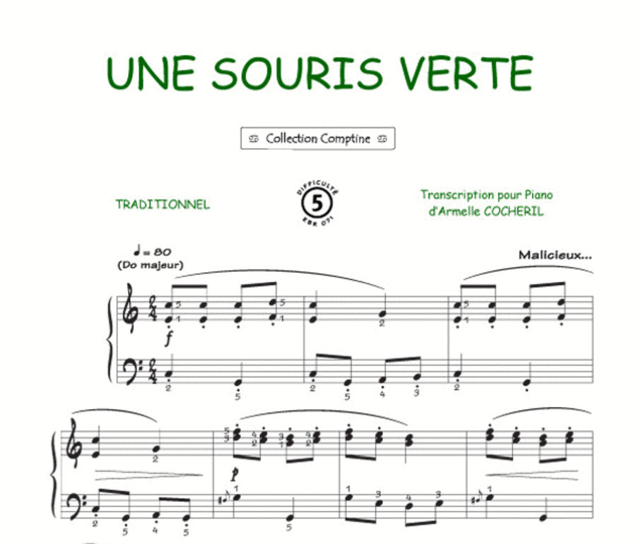 Une souris verte (Comptine) Guitar Tablature scores gallery preview page 1