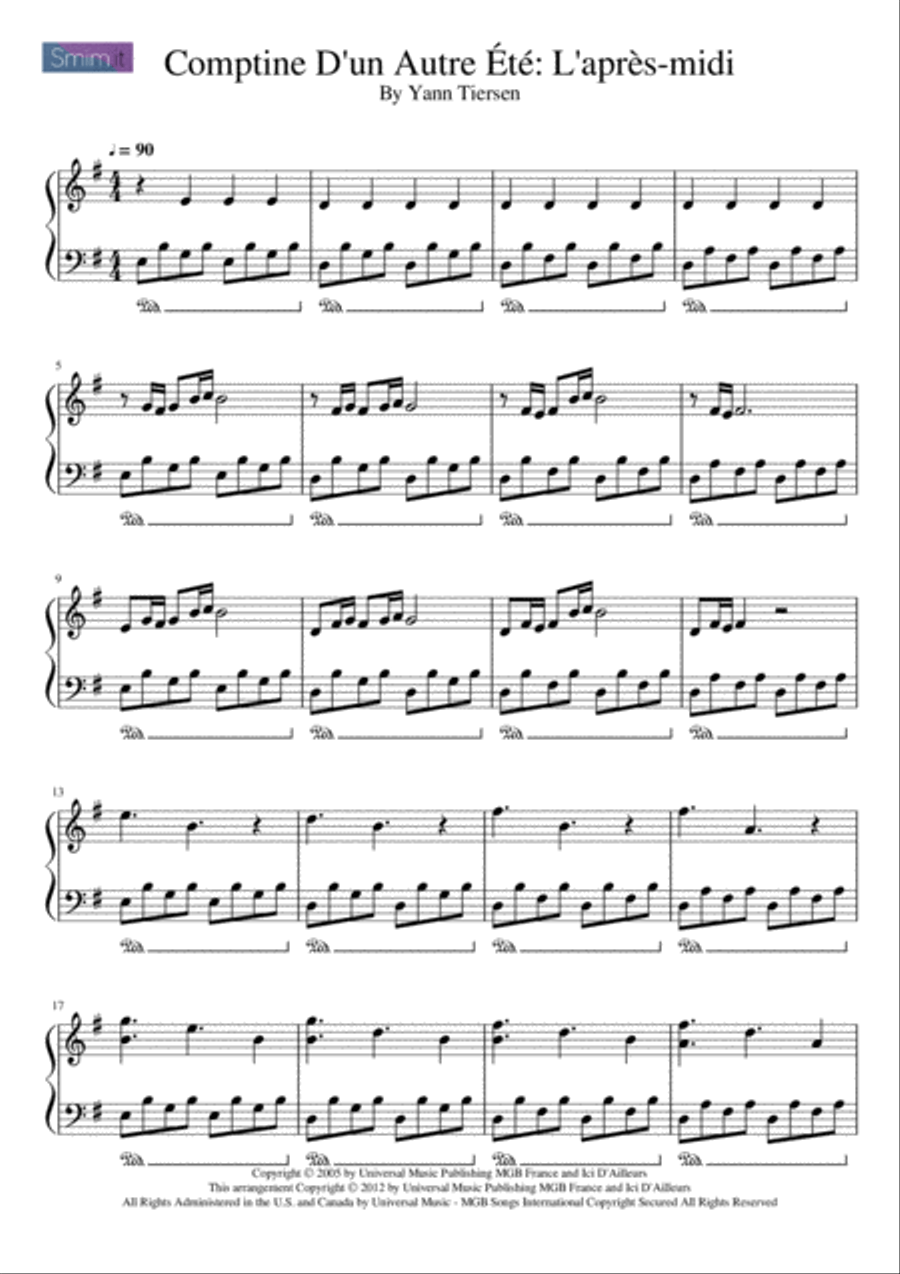 Comptine D'un Autre Été: L'après-midi Easy Piano scores gallery preview page 1