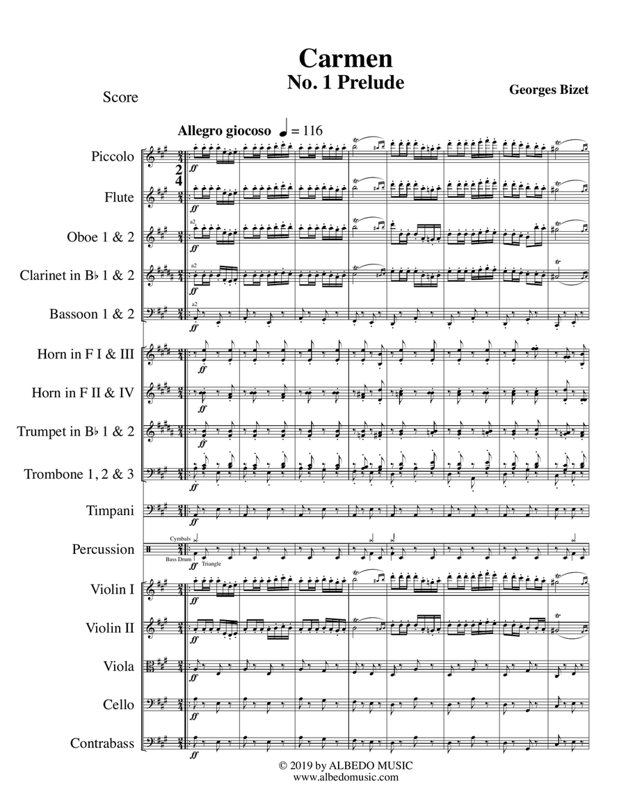 Prelude No. 1 from Carmen for Full Orchestra Full Orchestra scores gallery preview page 1