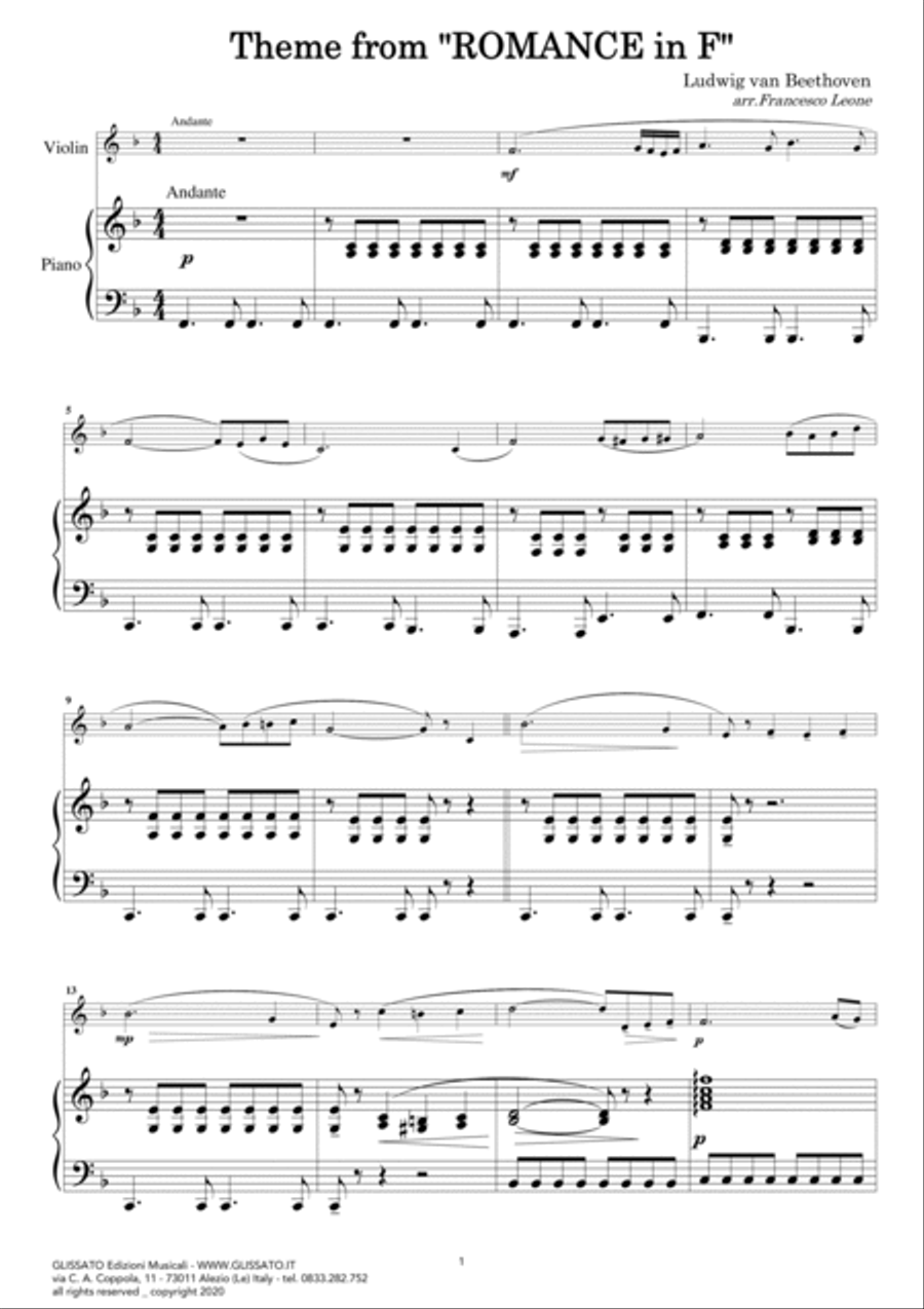 Theme from "Romance in F" easy for Violin and Piano image number null